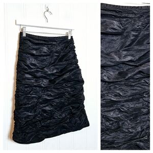 Rickie Freeman Teri Jon Skirt Womens Size 4 Black Silk Ruched Lined Midi Skirt